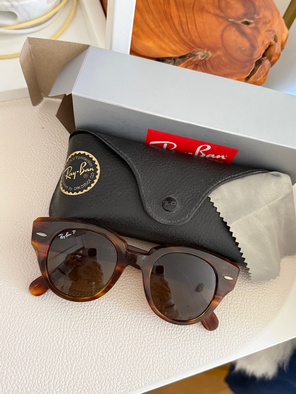 Havana Brown Ray-Ban Roundabout Polarized Sunglasses - Oversized Eyewear Glasses - Picture 8 of 17